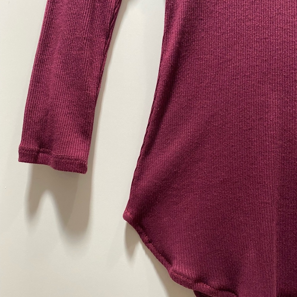 Lace-Up Ribbed Long-Sleeve Top - Plum - Picture 4 of 5